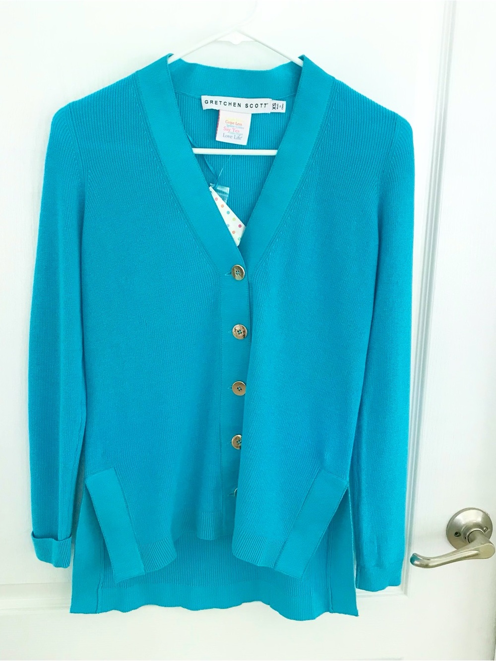 Gretchen Scott Designs Grosgrain Heaven Hi-Lo Turqoise Cardigan, SzXS, NWT - Picture 3 of 8